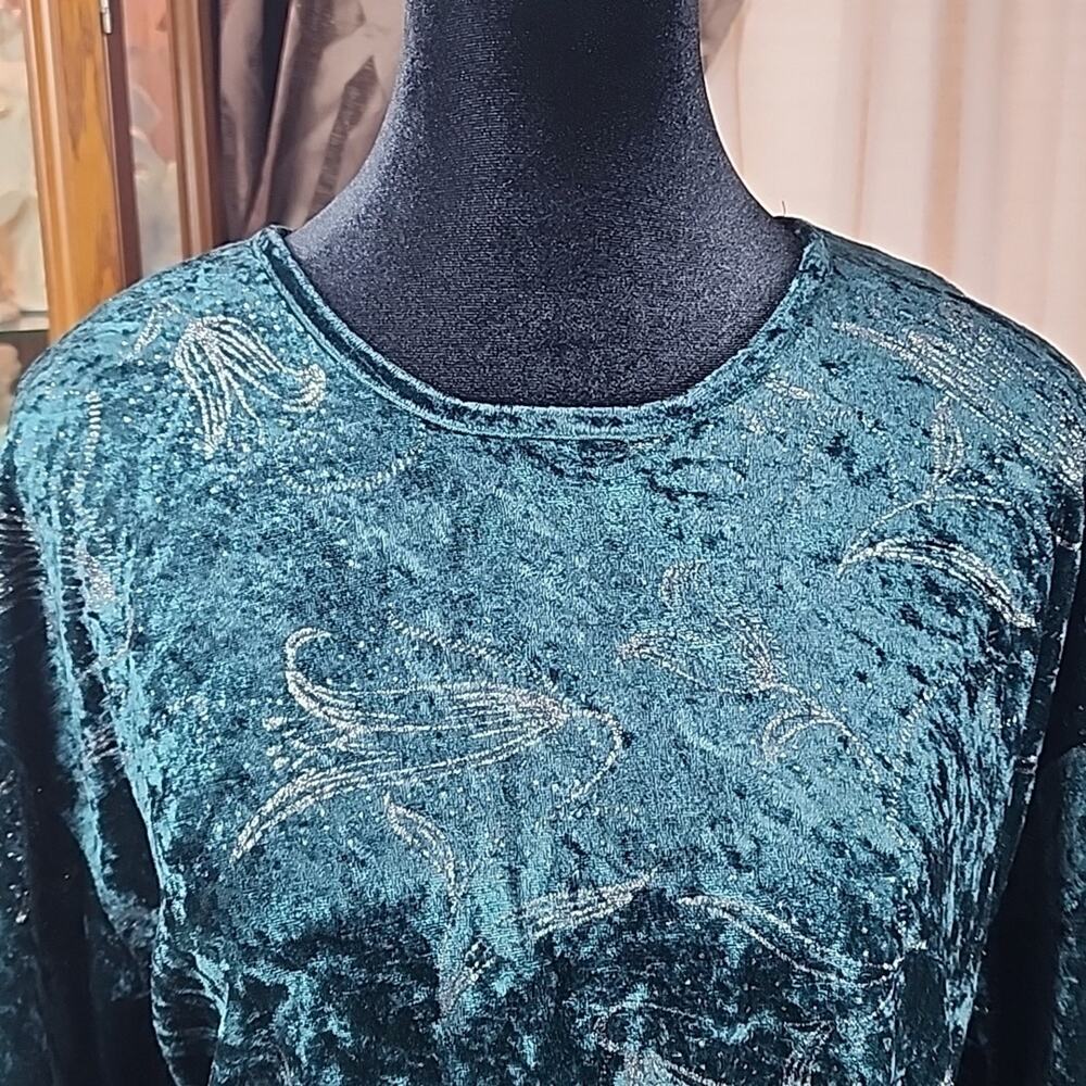 BENTLEY | Vintage Crushed Green Velvet Sparkle Long Sleeve Holiday‎ Tunic | L - Picture 2 of 9